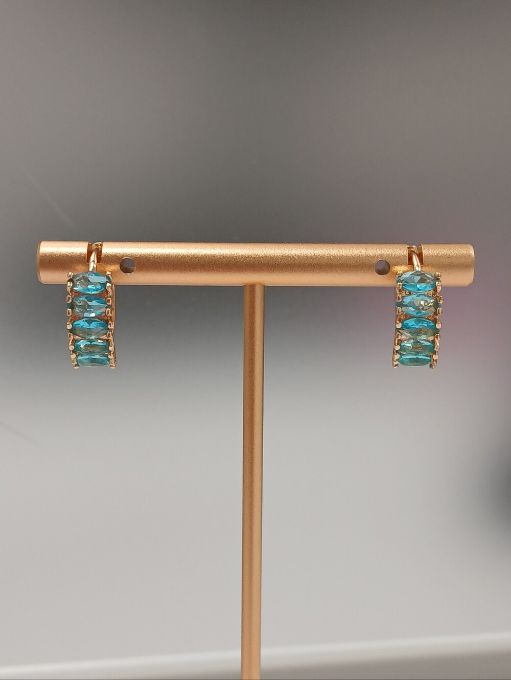 NEW! 18K Rose Gold Plated Huggie Snap Back Earrings with Blue Gemstones
